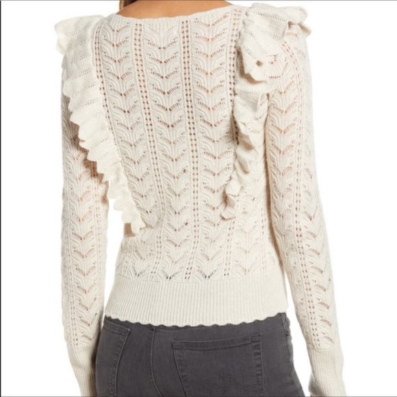 Rachel Parcell Pointelle Open Knit Ruffle Sweater Wool Alpaca Blend Size S - Picture 4 of 10